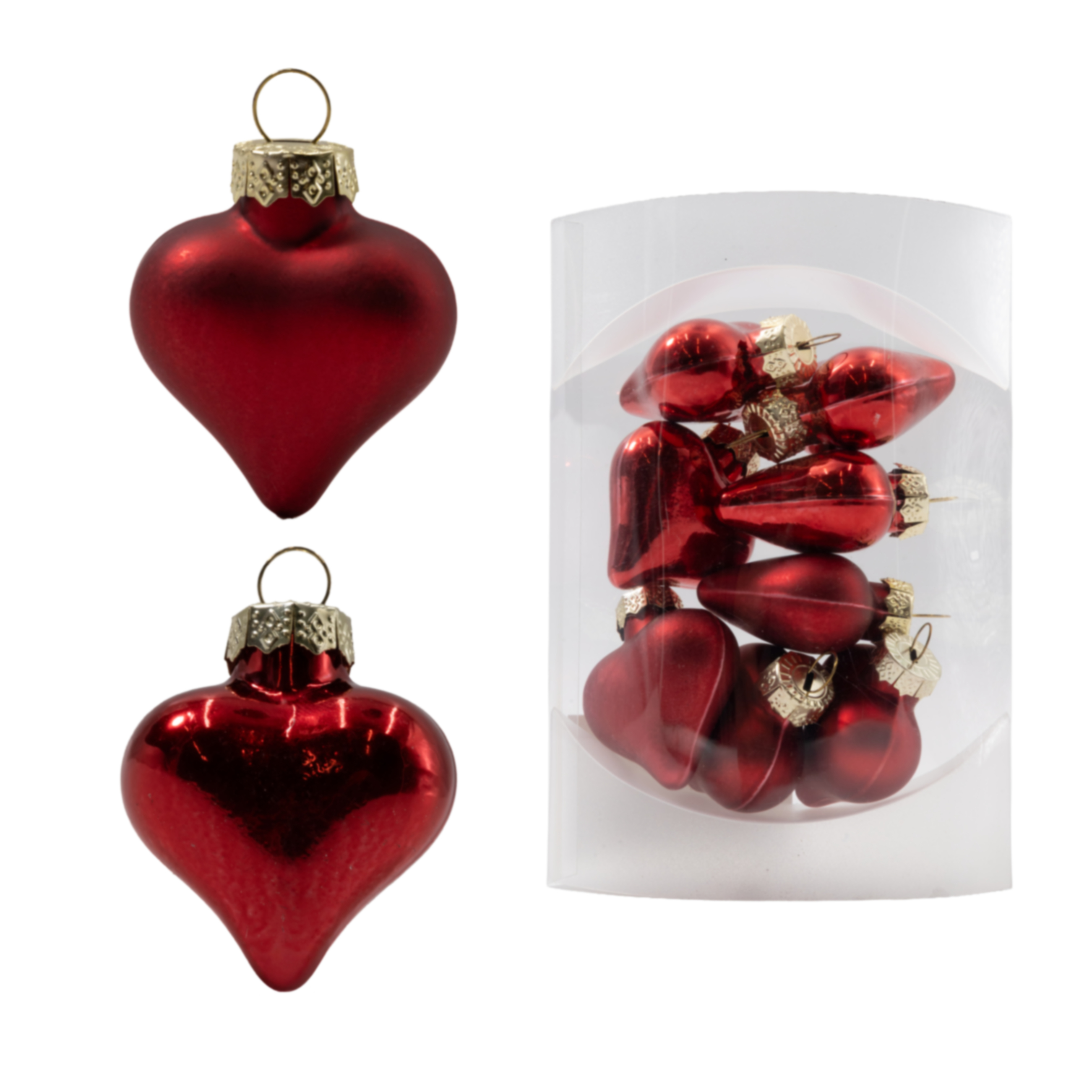 Glass Christmas tree decoration Heart, 9 pcs